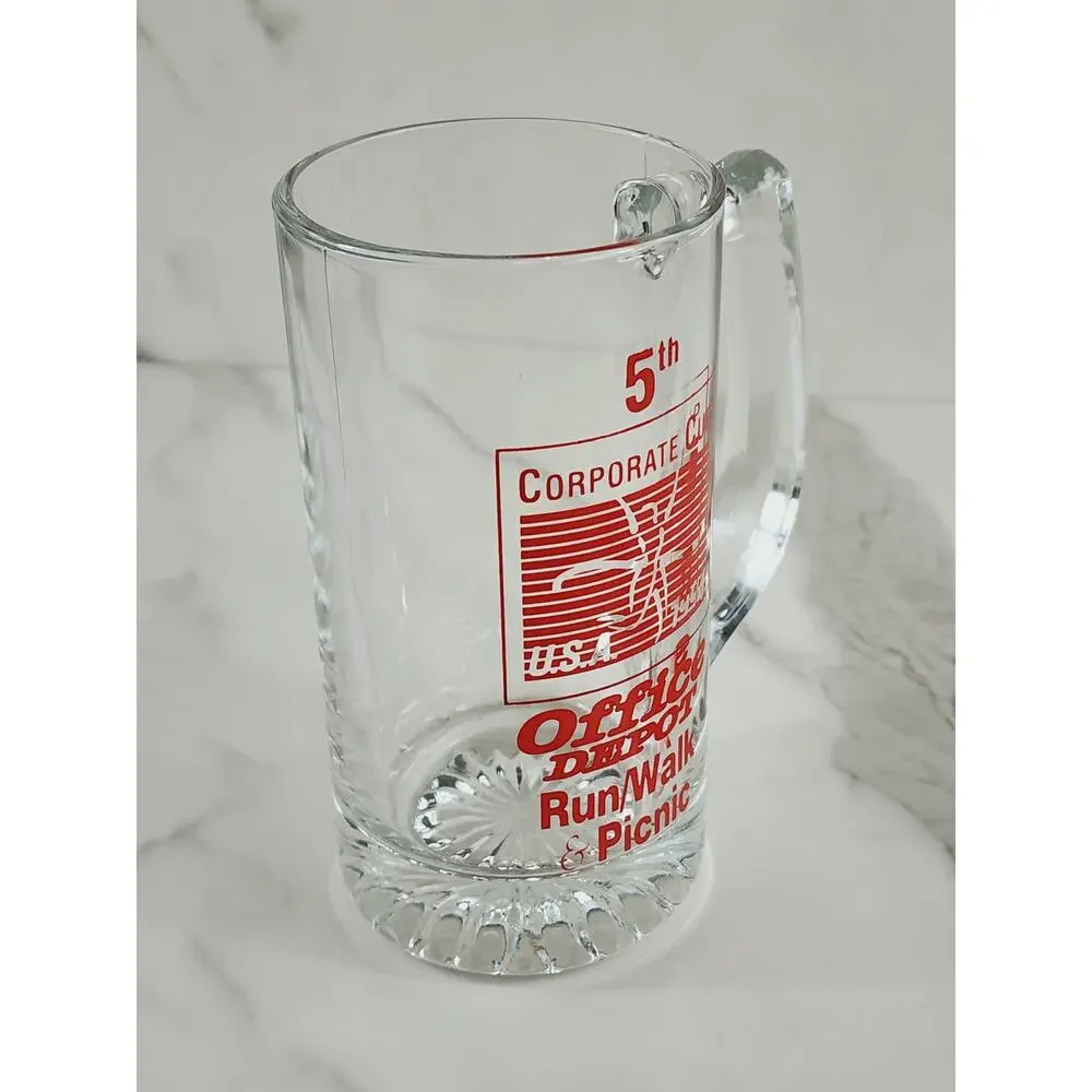 Office Depot Mug Beer Glass Corporate Cup Run Walk Picnic 1994 USA 5 1/2